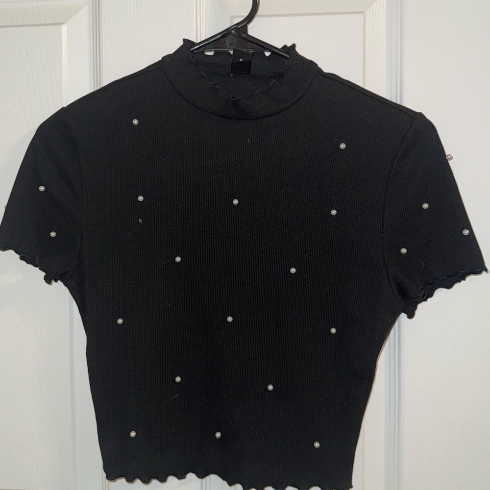 Black Pearl-Embellished Women's Top